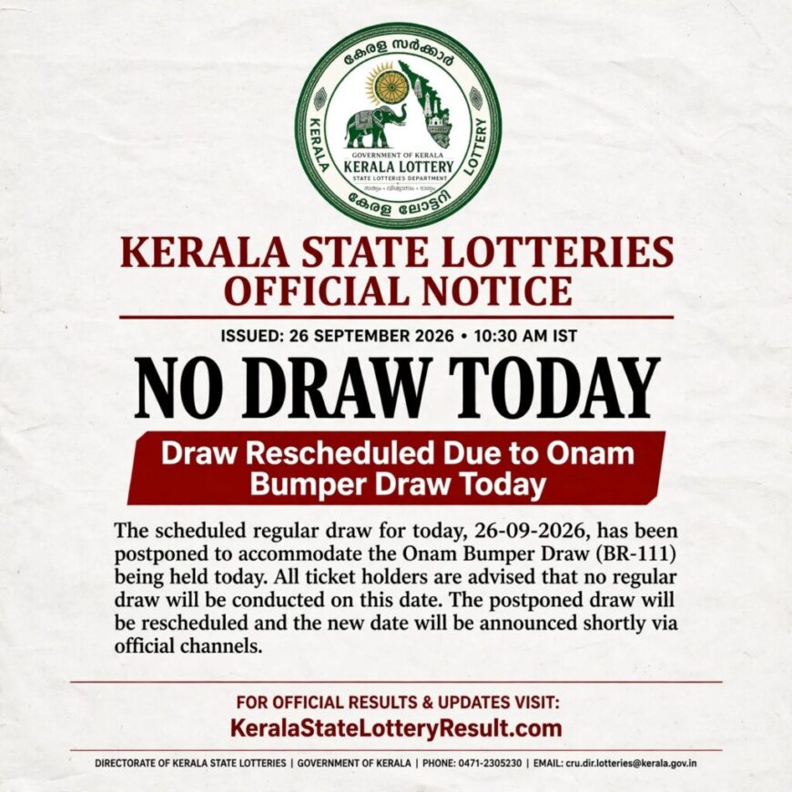 Today Kerala Lottery Result 3pm Karunya 26 09 2026